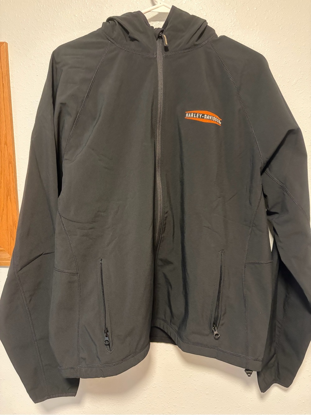 Harley-Davidson Black Hooded Softshell Jacket with Orange Logo Patch